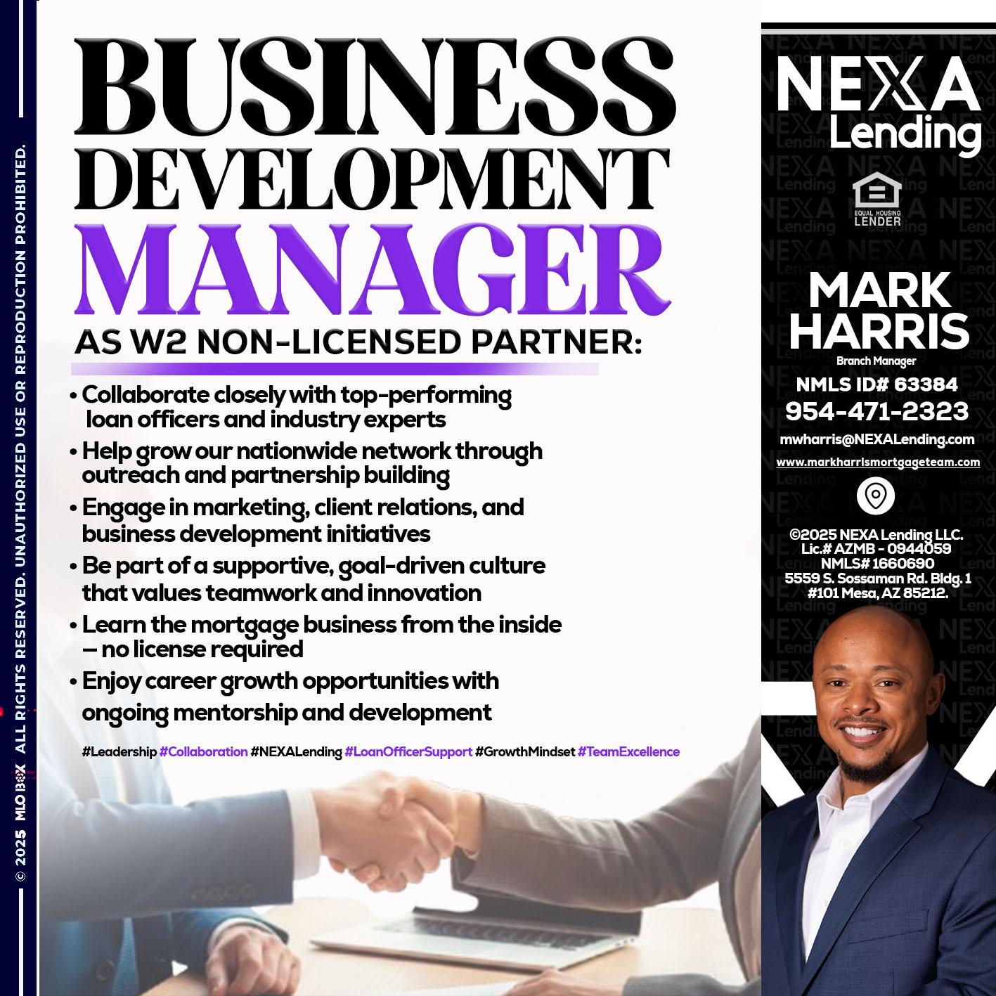 business development - Mark Harris -Loan Officer